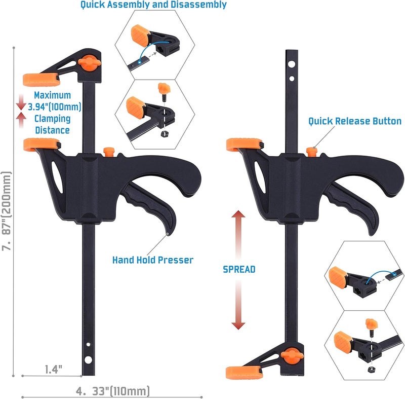 NAYE Corner Clamp,Right Angle Clamp 90 Degree Positioning Square Holder,Woodworking Carpenter Tool Set with 4" Bar Clamps for Face Frame,Boxes,Door,Cabinet - Image 3